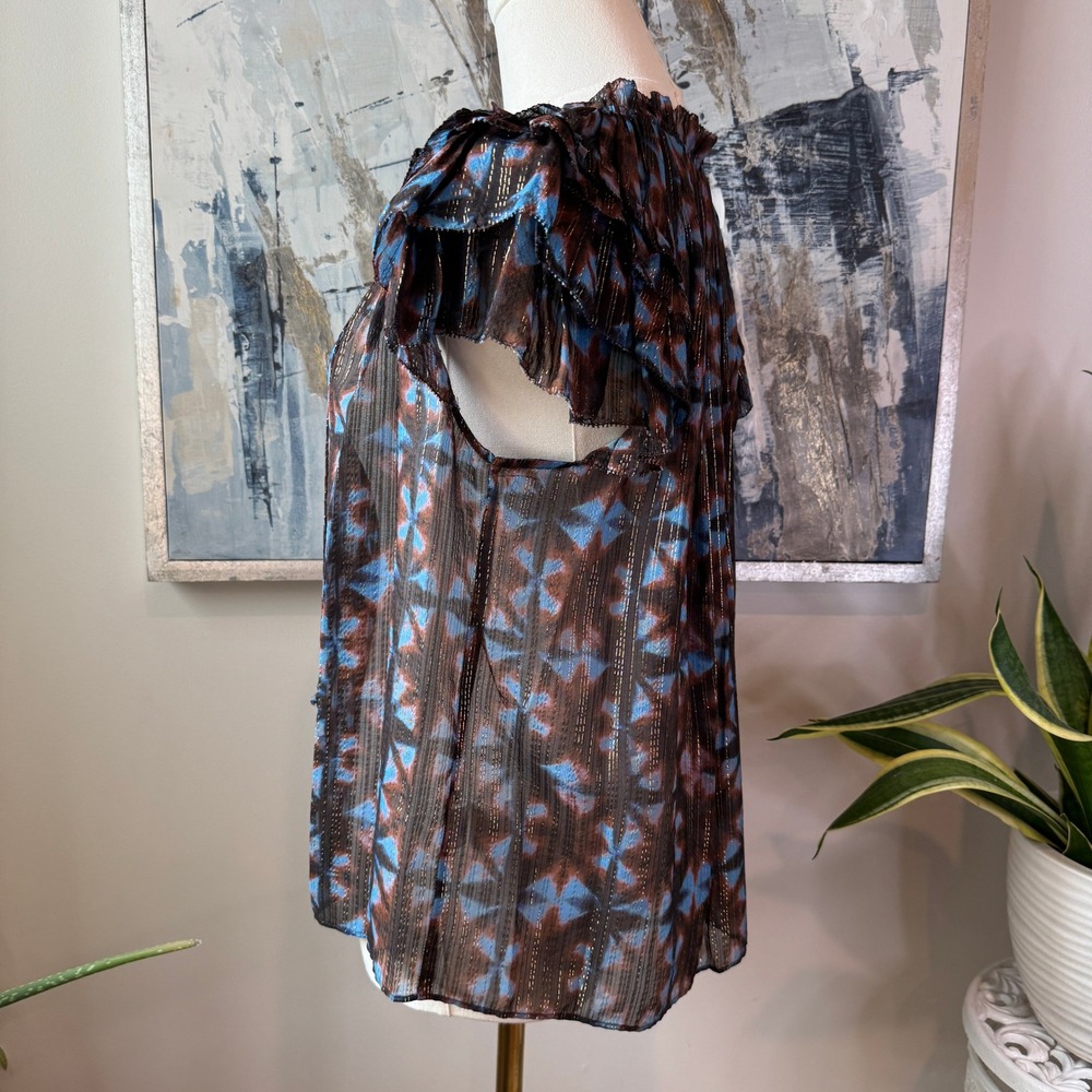 Ulla Johnson Marta Blouse Size 4 Twilight Prism Metallic Flutter Sleeve Silk NWT - Picture 4 of 12